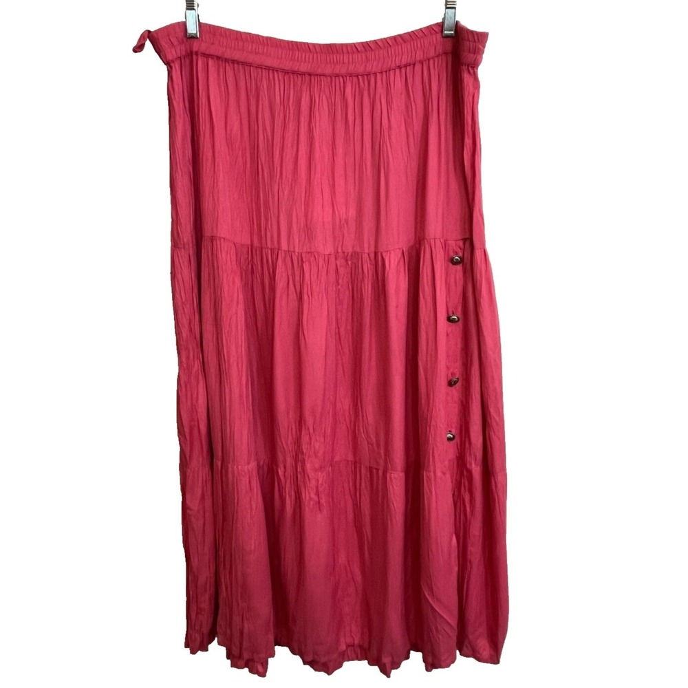 Crazy Cowgirl Maxi Skirt Size XL Pink Tiered NWT Western Concho Buttons Elastic